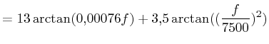 $\displaystyle = 13\arctan(0.00076f) + 3.5\arctan((\frac{f}{7500})^2)$